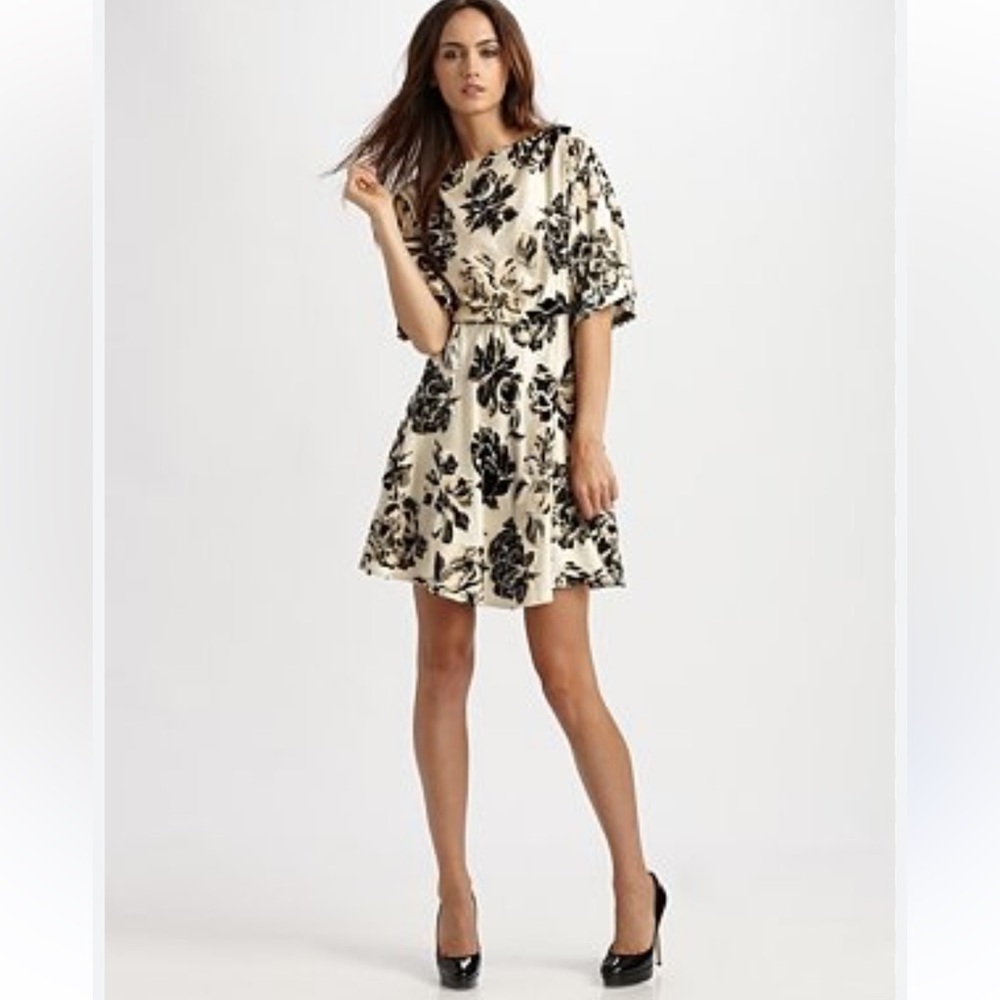 Alice + Olivia Cream and Black Floral Mini Dress
